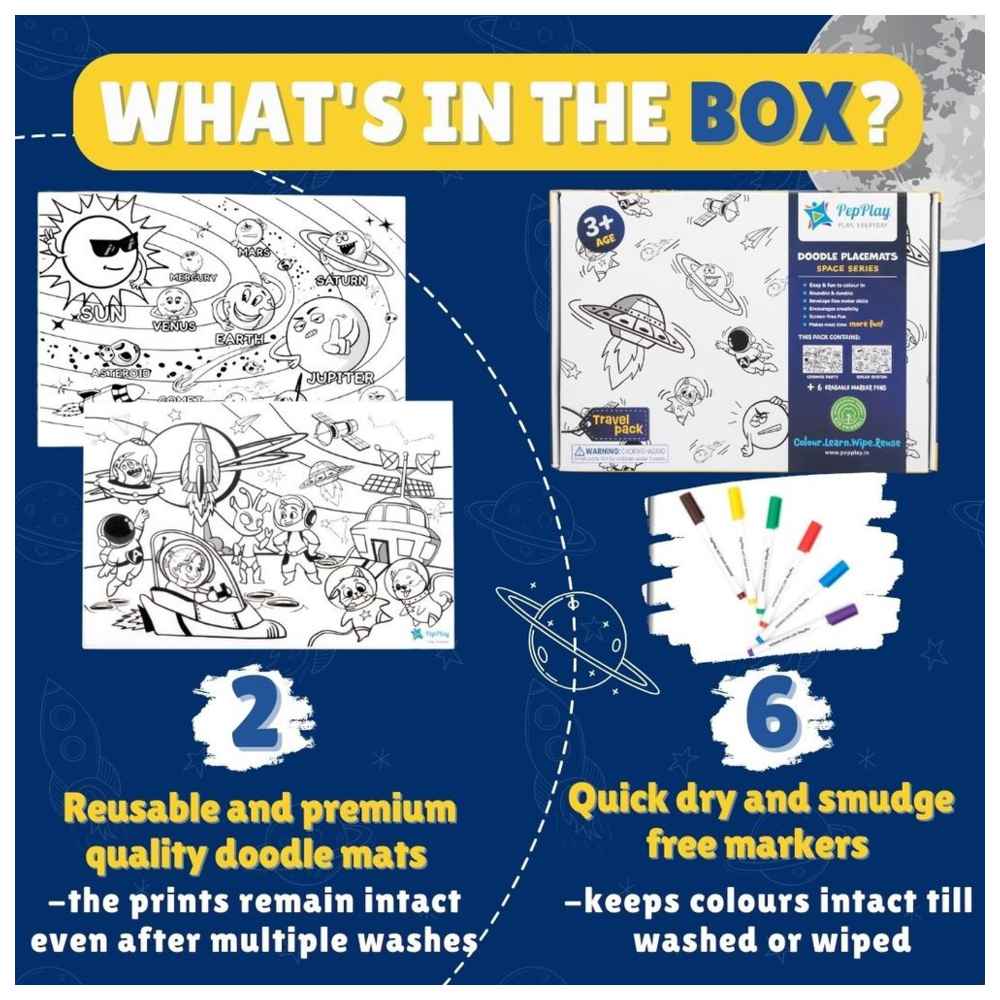 Pepplay - Space Series Doodle Placemats - 8 Pcs