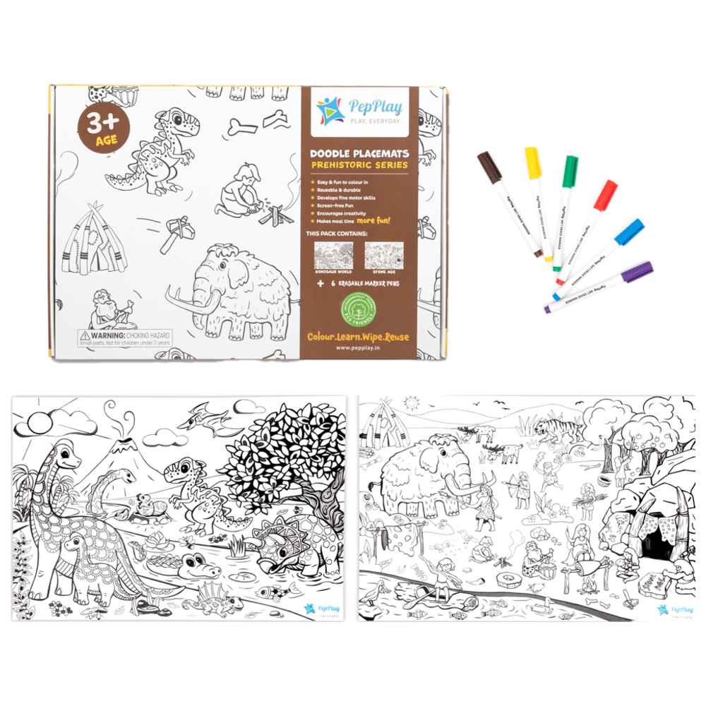 Pepplay - Prehistoric Series Doodle Placemats Set - 8 Pcs
