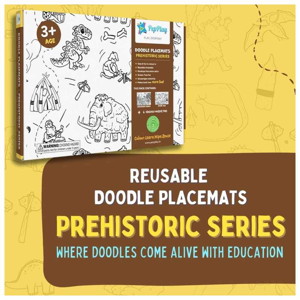 Pepplay - Prehistoric Series Doodle Placemats Set - 8 Pcs