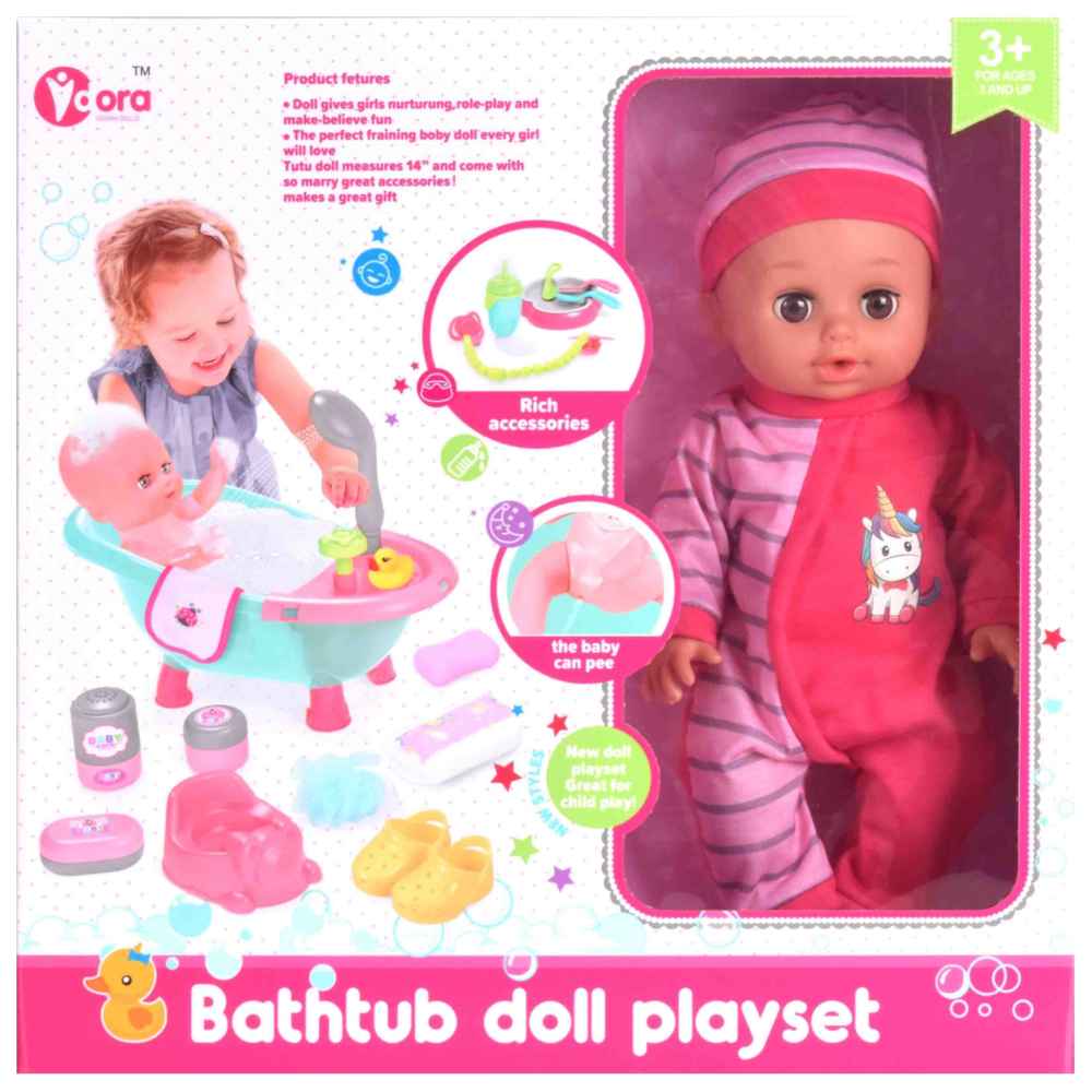 Vdora Dolls - Bathtub Baby Doll Playset w/ Accessories - 17 Pcs