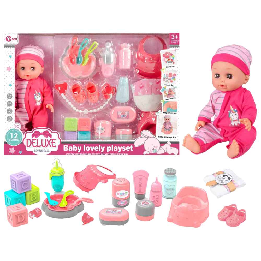 Vdora Dolls - Polka Dots Feeding Baby Doll Playset w/ Accs- 21 Pcs