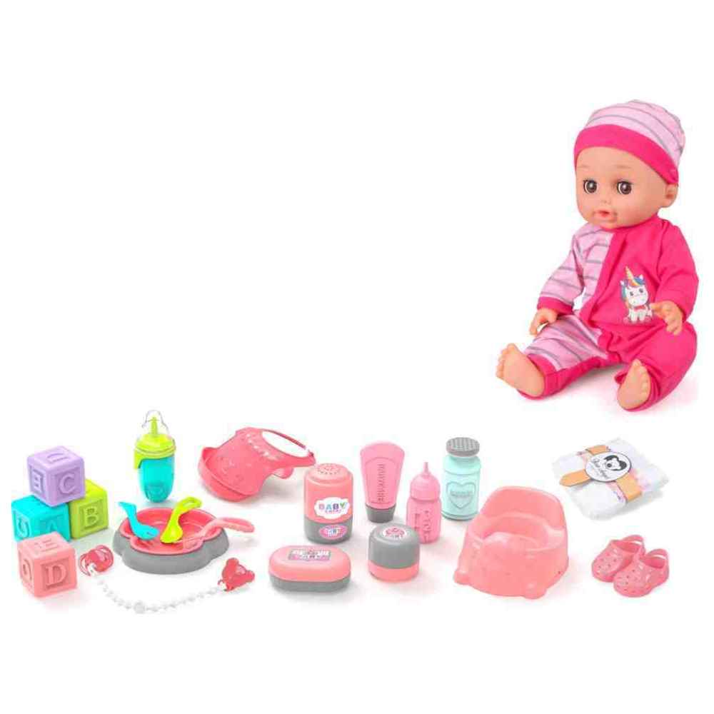 Vdora Dolls - Polka Dots Feeding Baby Doll Playset w/ Accs- 21 Pcs