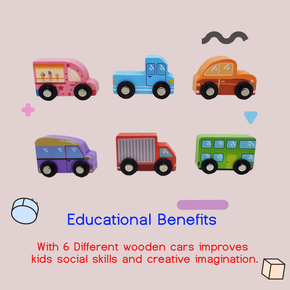 فاكتوري برايس - مجموعة سيارة خشبية صغيرة - أ - 6 قطع