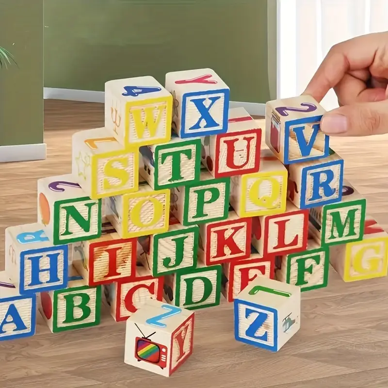 Factory Price - Wooden Alphabet And Numbers Building Block Play Set - 27 Pieces