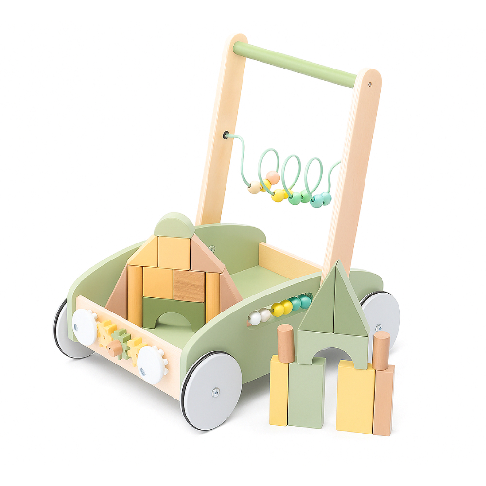 Factory Price - 5-In-1 Enzo Wooden Baby Walker With Activity Center - Multicolor