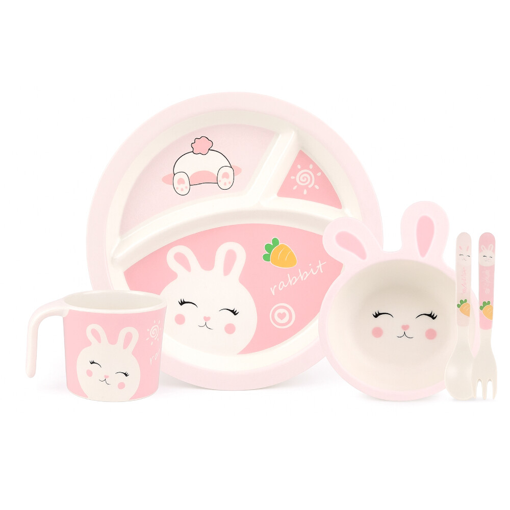 Factory Price - Bunny Bamboo Tableware Set - Pink - 5 Pcs