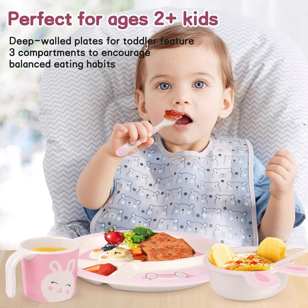 Factory Price - Bunny Bamboo Tableware Set - Pink - 5 Pcs