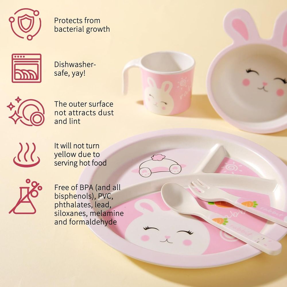 Factory Price - Bunny Bamboo Tableware Set - Pink - 5 Pcs