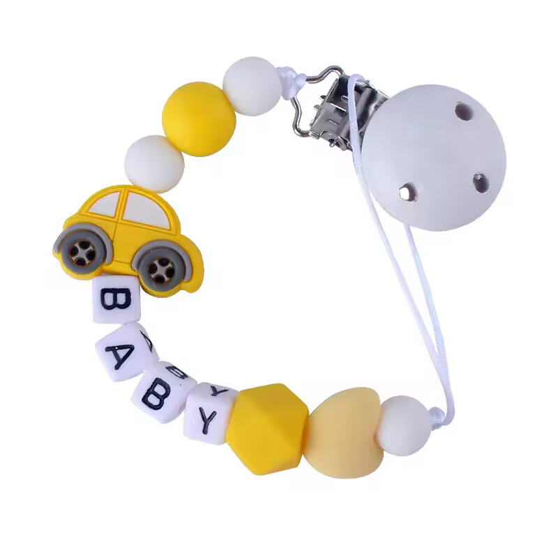 فاكتوري برايس - مشبك لهاية سيليكون - سيارة - أصفر/أبيض