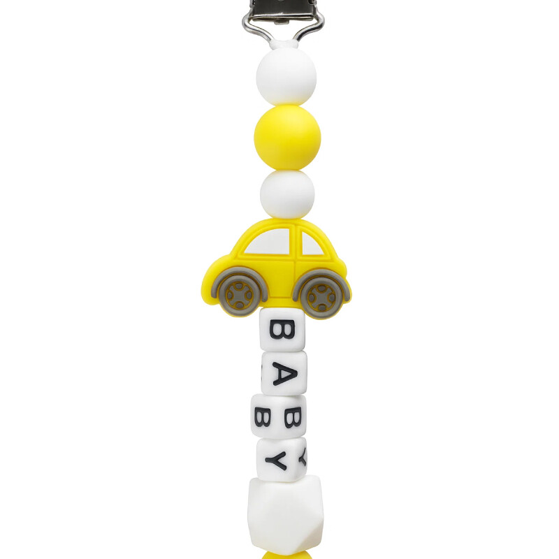 فاكتوري برايس - مشبك لهاية سيليكون - سيارة - أصفر/أبيض