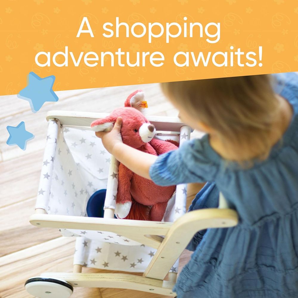 فاكتوري برايس - عربة تسوق خشبية مع عربة قابلة للإزالة