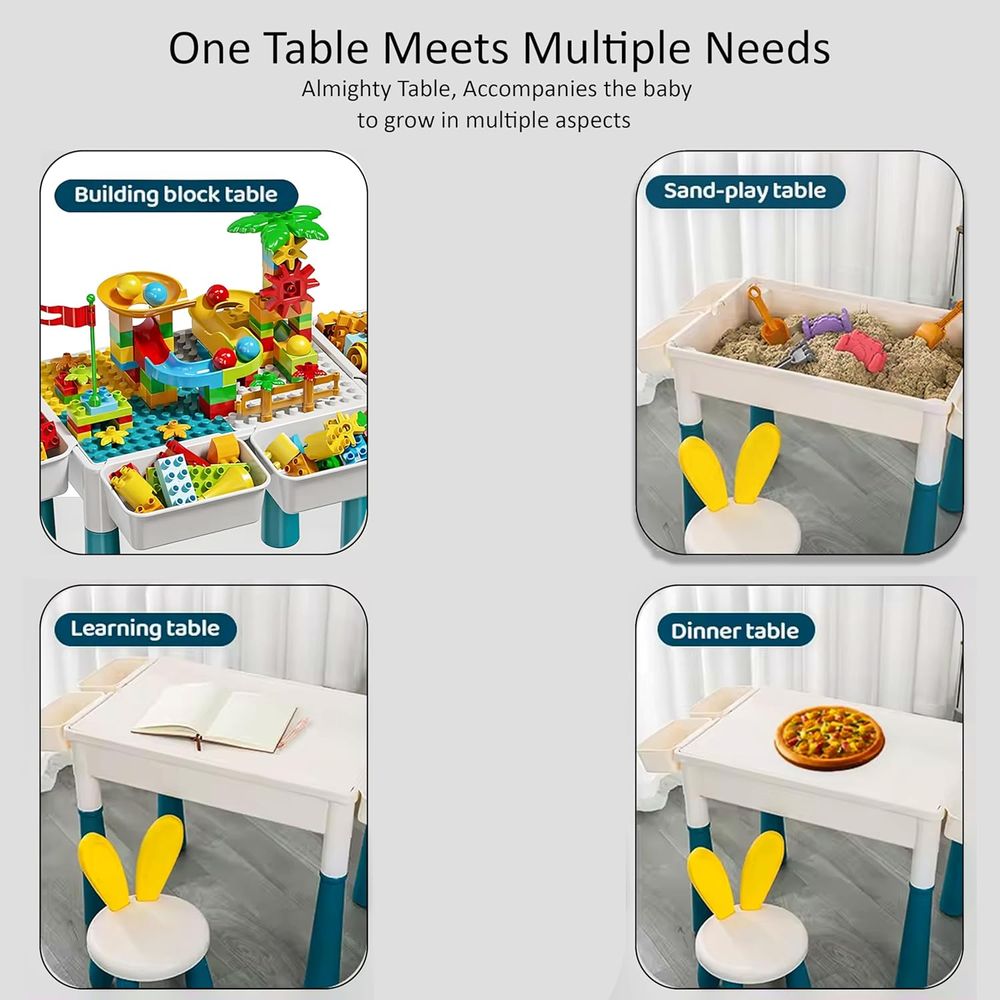 فاكتوري برايس - طاولة وكرسي نشاط متعددة الاستخدامات مع مكعبات بناء - عدد 85 قطعة