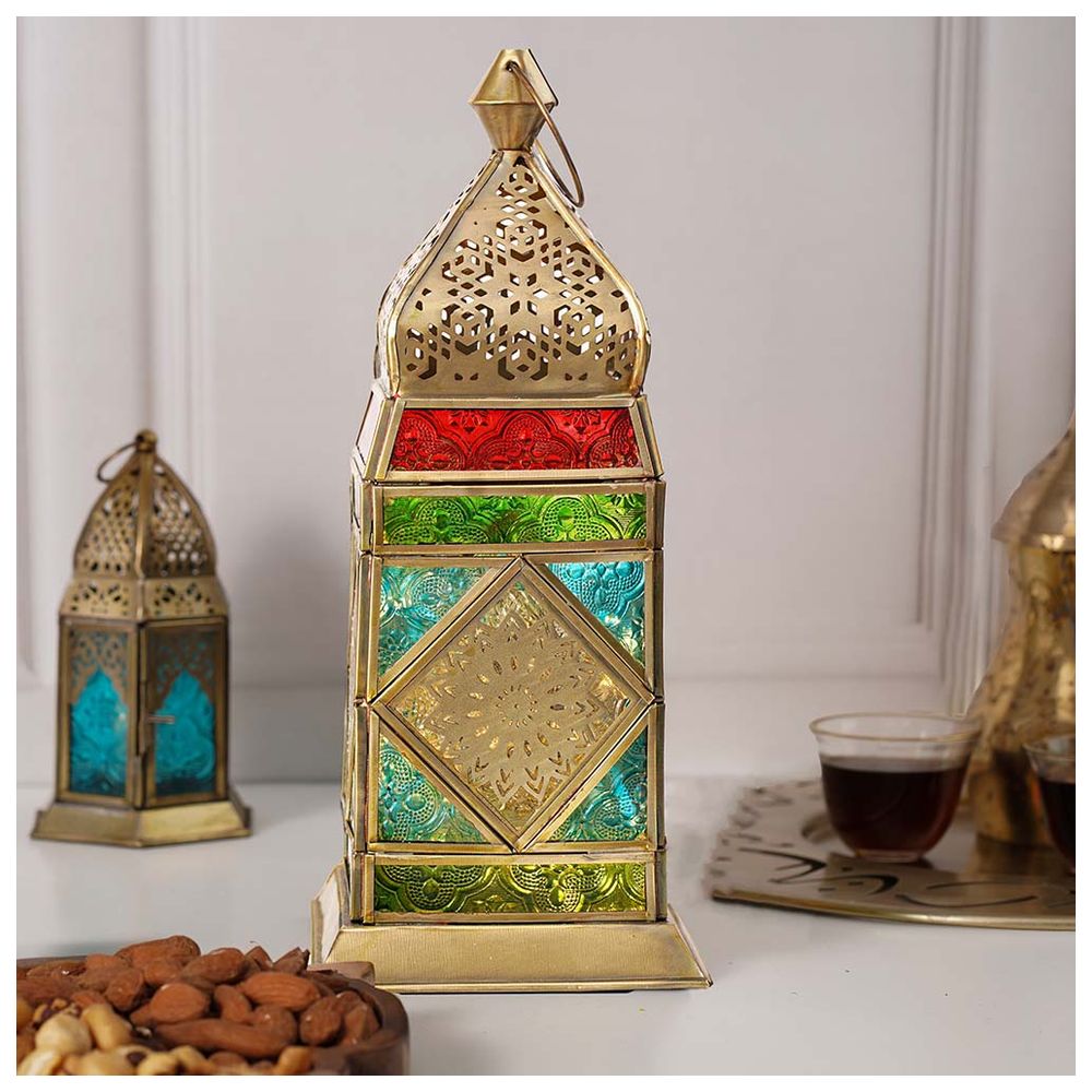 هلالفل - فانوس زجاجي عتيق من النحاس - القاهرة - متعدد الألوان