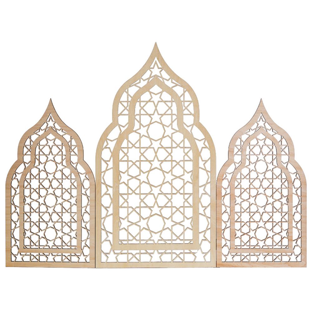 هلالفل - زينة مسجد ثلاثي خشبي - بيج