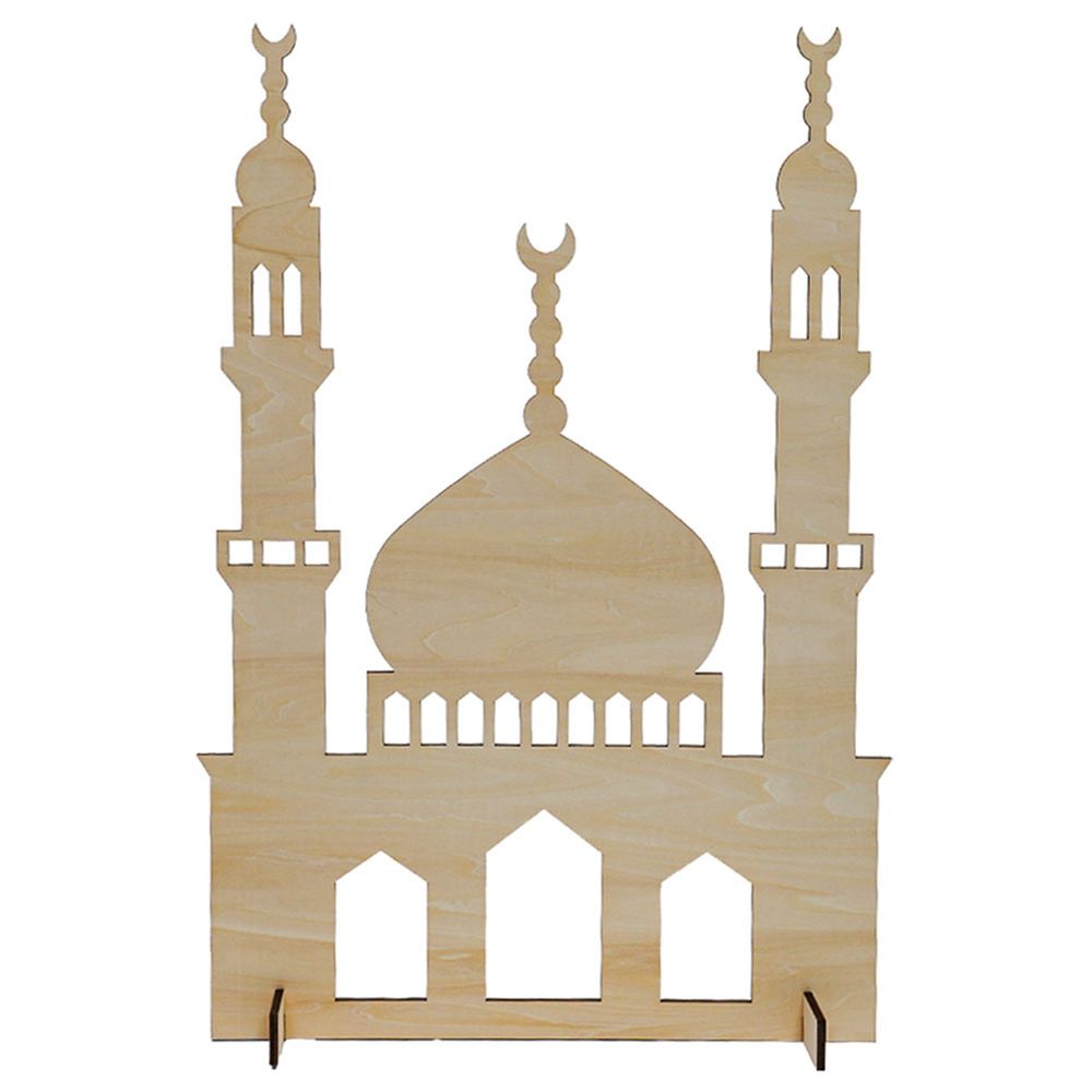 هلالفل - زينة مسجد خشبي قائم - بيج - صغير