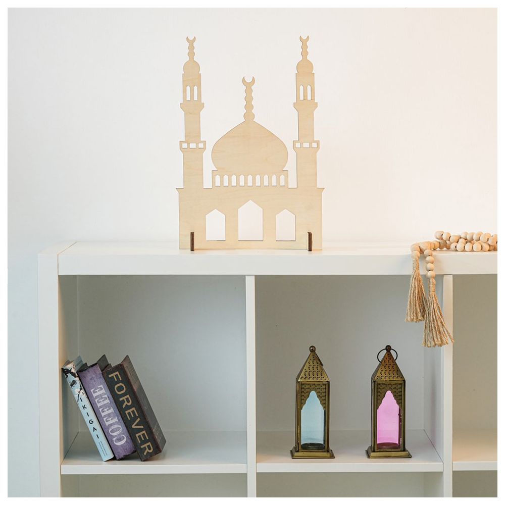 هلالفل - زينة مسجد خشبي قائم - بيج - صغير