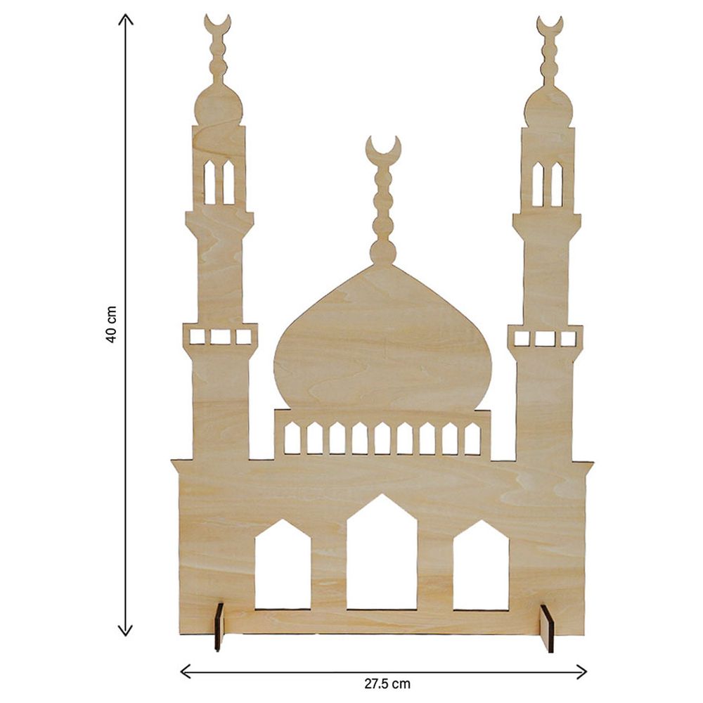 هلالفل - زينة مسجد خشبي قائم - بيج - صغير