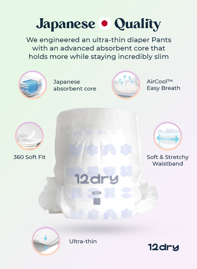 12dry - Pants Premium Baby Care (Size 4, 9-14 kg, 31 count), 100% Ultra-Absorbent Japanese Tech Dual-Layer Thin
