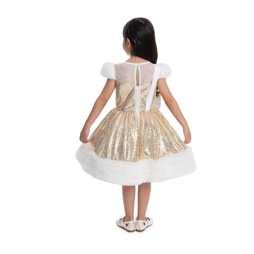 Via Bambino Girl's Sequin & Faux Fur Holiday Dress