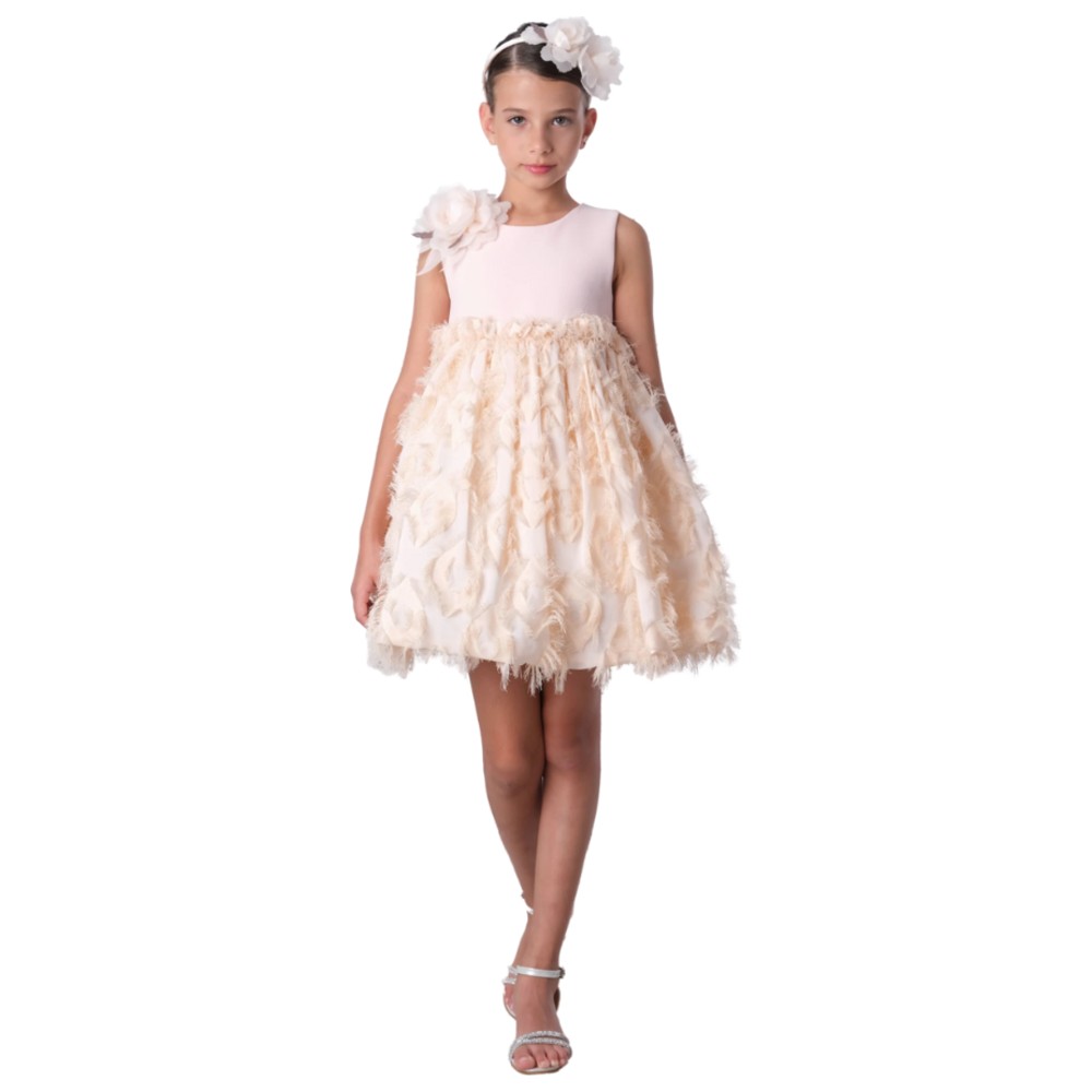 فيا بامبينو - فستان زهرة للبنات - زهري فاتح - 3188