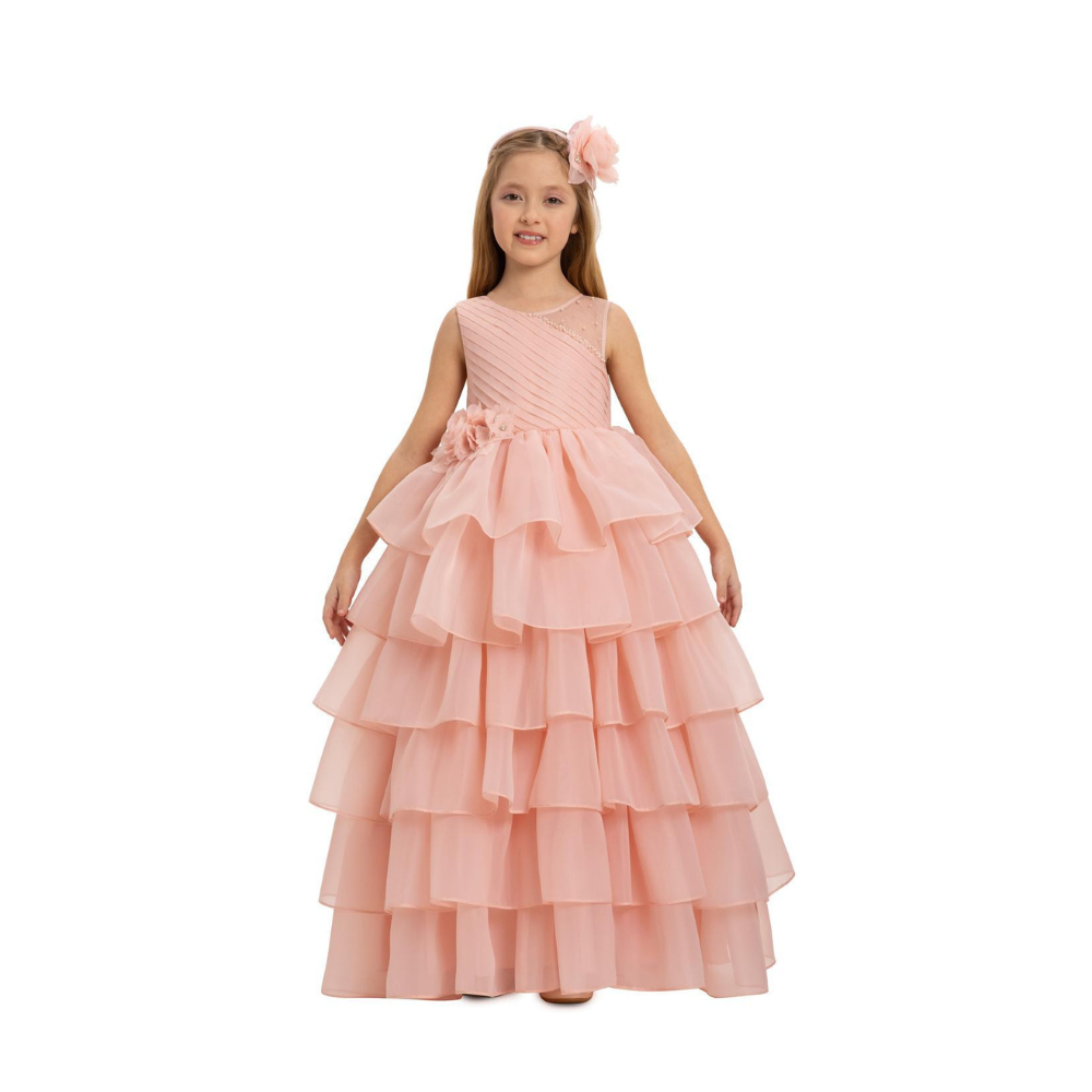 Via Bambino Girl's Tiered Ruffle Flower Party Dress - Pink