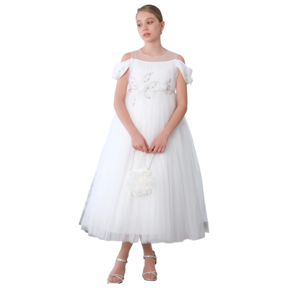 فيا بامبينو - فستان مزين بالورود 3143 - أبيض