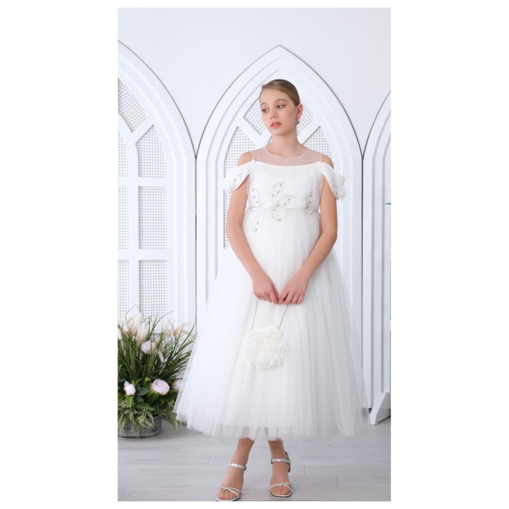 فيا بامبينو - فستان مزين بالورود 3143 - أبيض