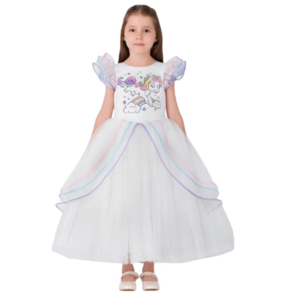 Via Bambino - Girl's Unicorn Party Dress - White