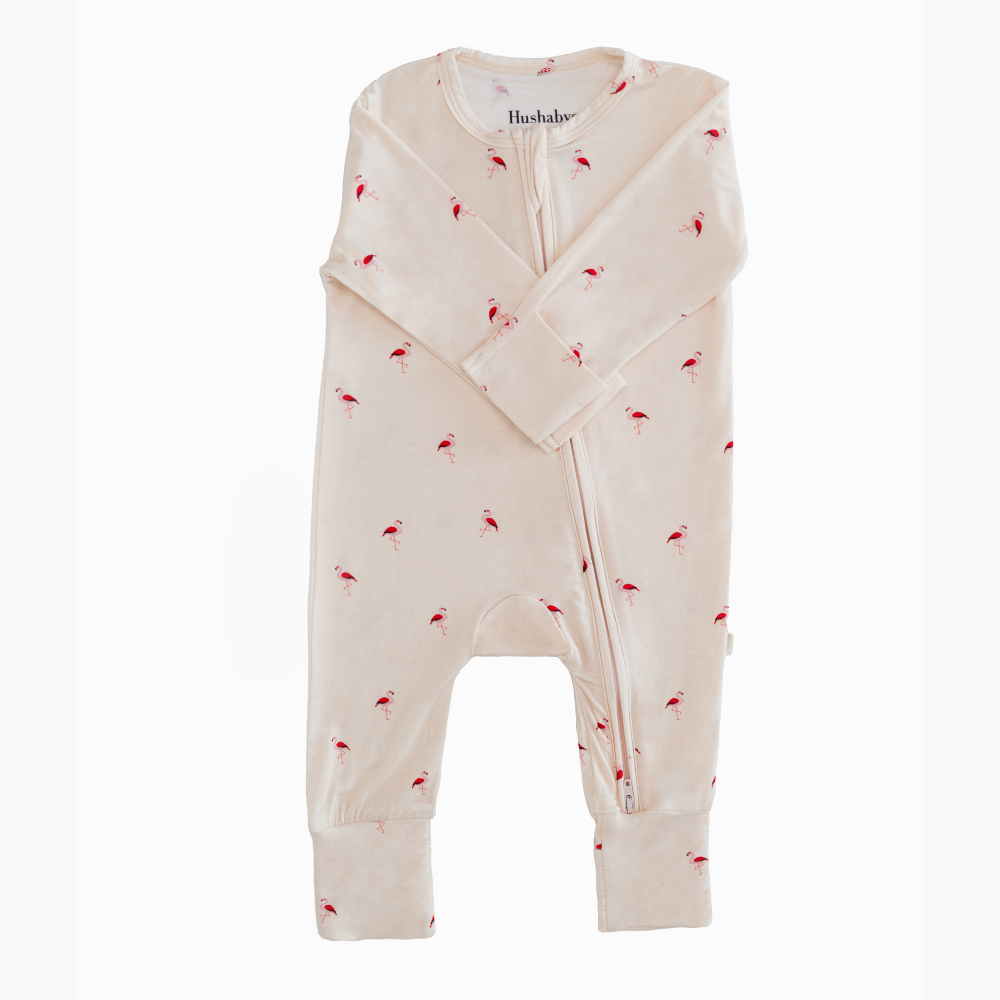 Hushabye - Organic Bamboo Flamingo Printed Zippered Sleepsuit - Pink