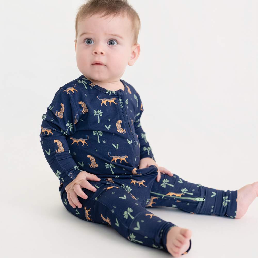 Hushabye Arabian Leopard Print Bamboo Sleepsuit - Blue