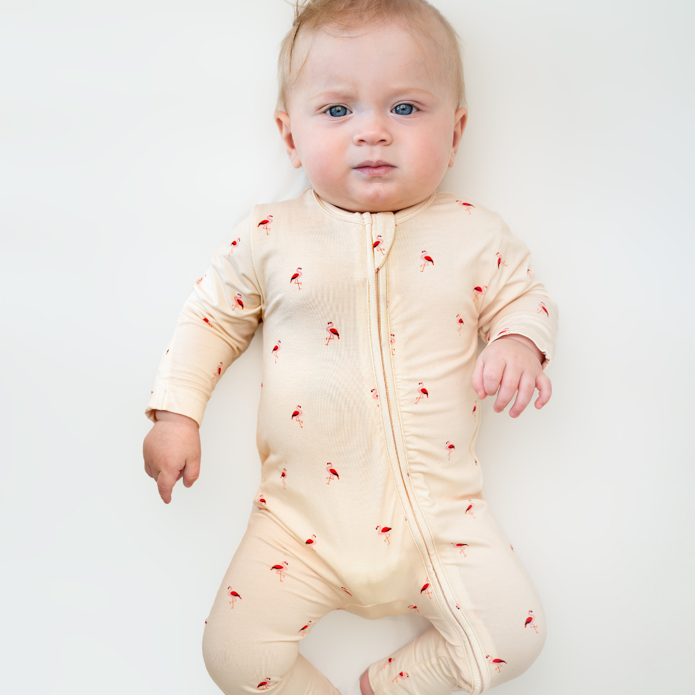 Hushabye 3pc-Set - Baby Zippered Bamboo Sleepsuit - Flamingo/ Lilac/Date Palm