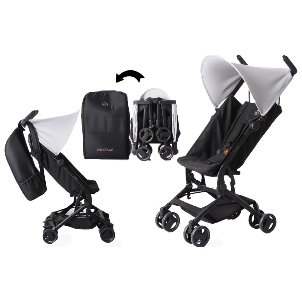 بورباي - عربية أطفال خفيفة ومضغوطة للسفر آير+ - رمادي