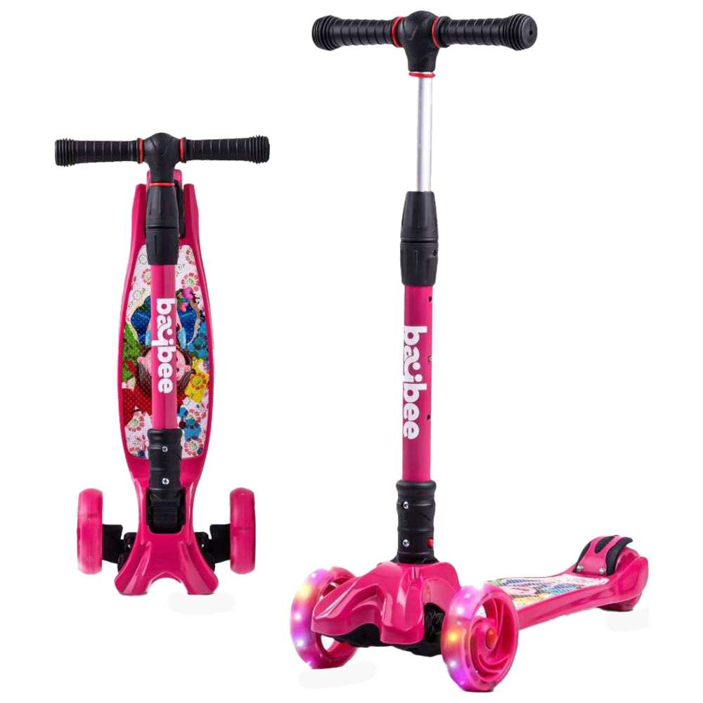 بايبي - سكوتر قابل للطي بإضاءة ليد للأطفال - وردي غامق