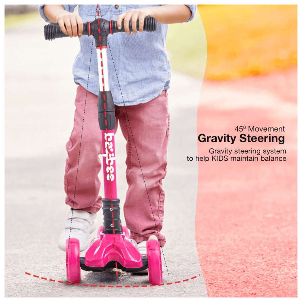 بايبي - سكوتر قابل للطي بإضاءة ليد للأطفال - وردي غامق