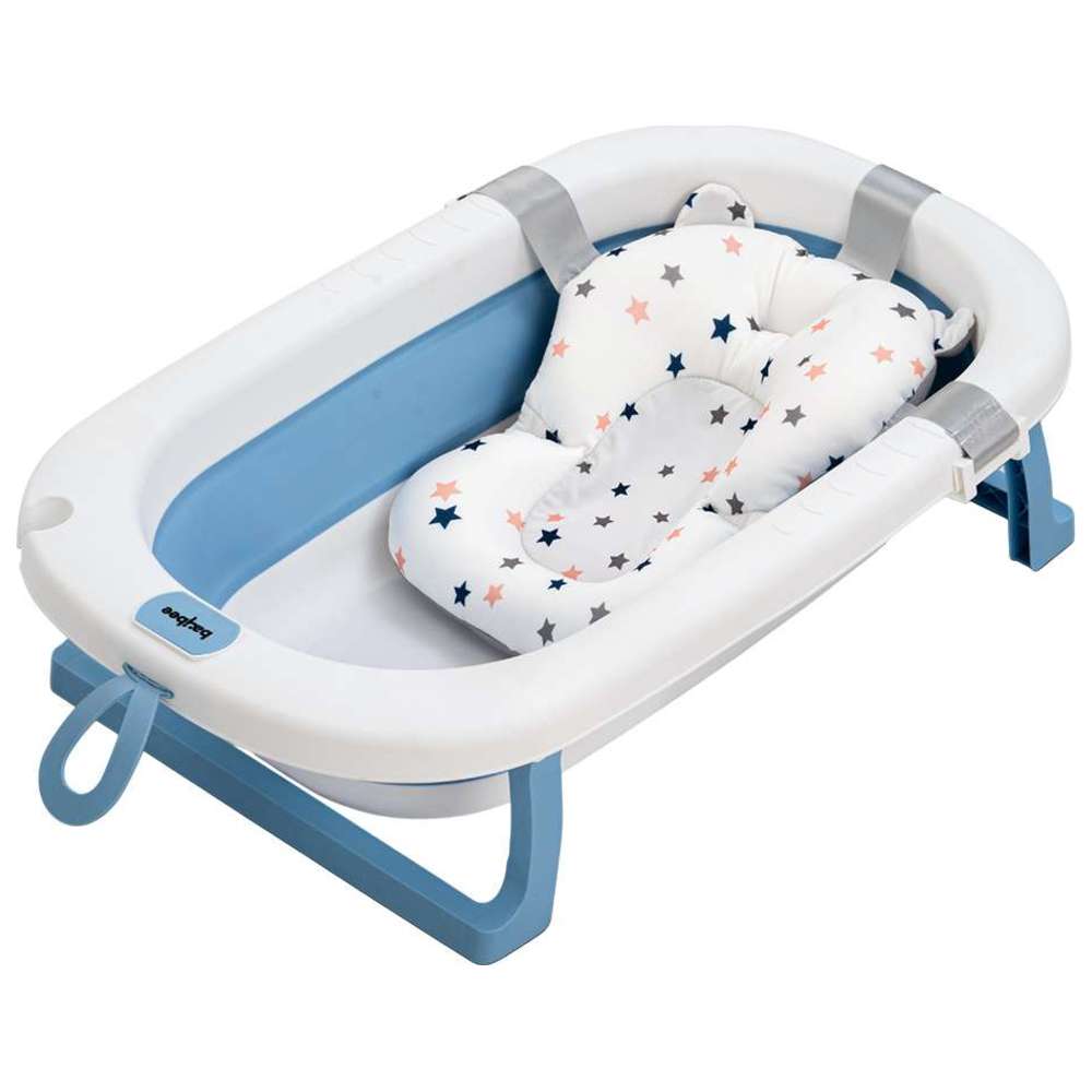Baybee - Foldable Baby Bath Tub With Cushion Seat - Blue