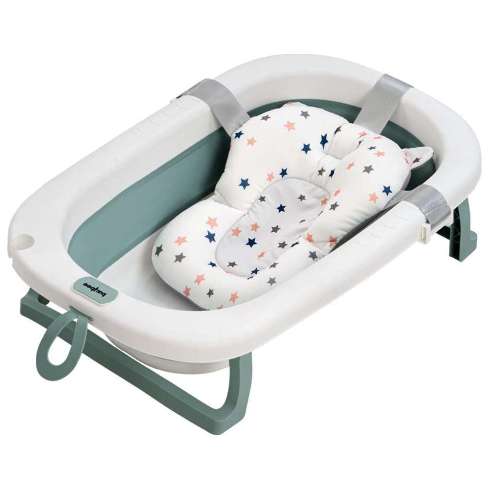 Baybee - Foldable Baby Bath Tub With Cushion Seat - Green