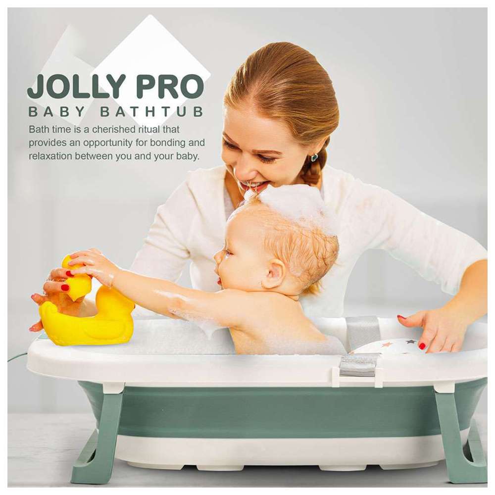 Baybee - Foldable Baby Bath Tub With Cushion Seat - Green