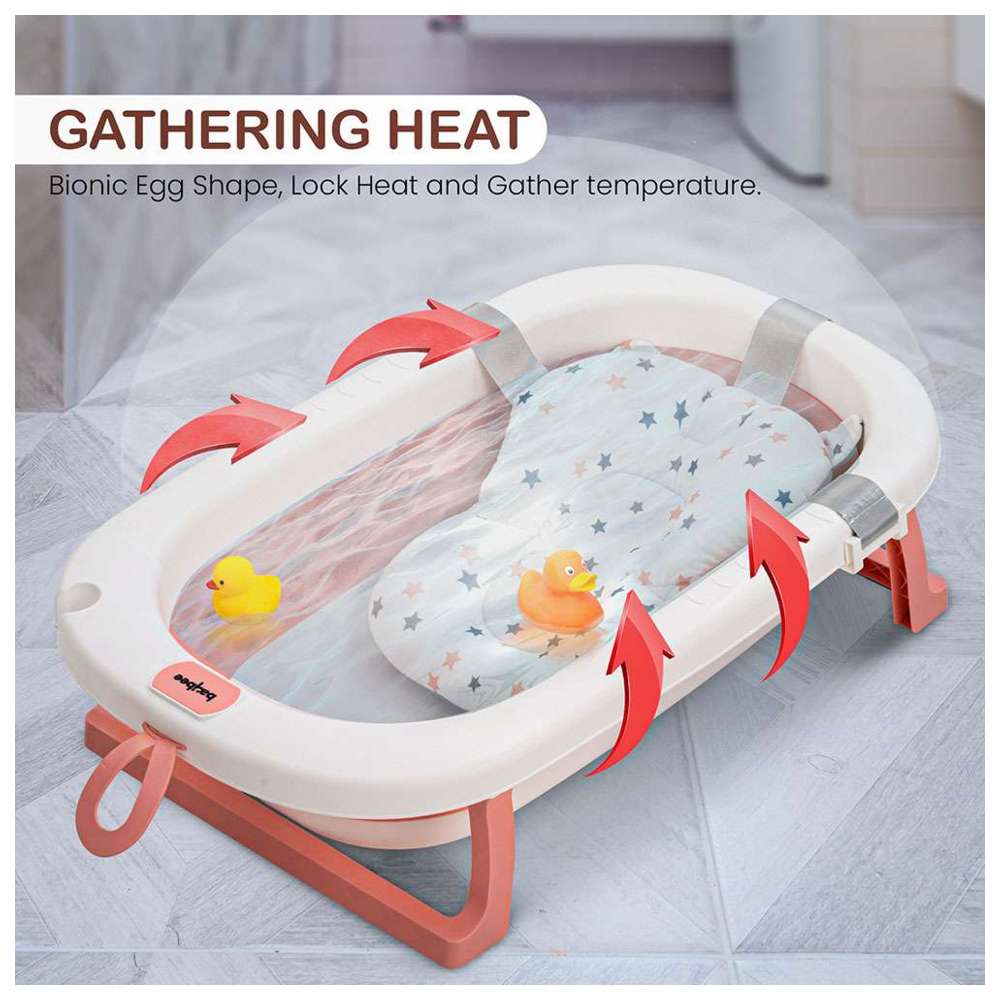 Baybee - Foldable Baby Bath Tub With Cushion Seat - Pink