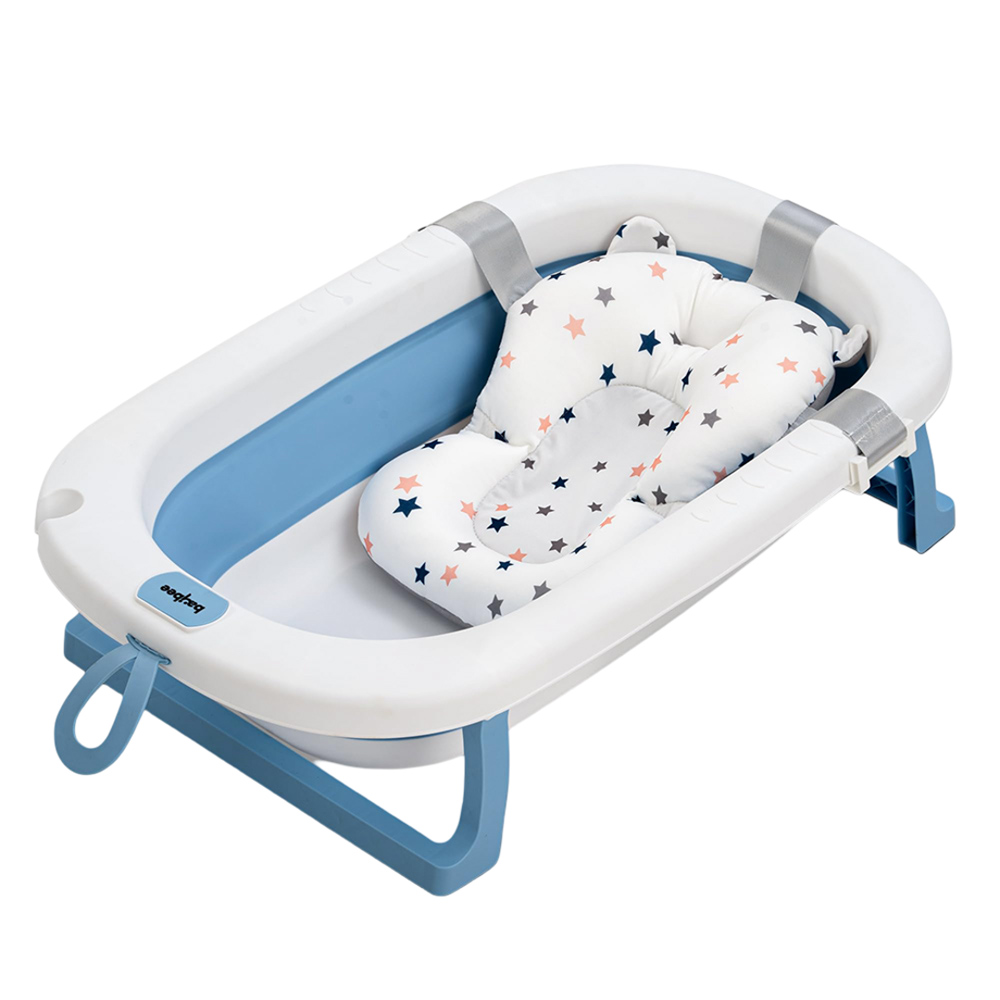 Baybee - Foldable Baby Bathtub With Anti-Skid Base & Support Cushion - Blue