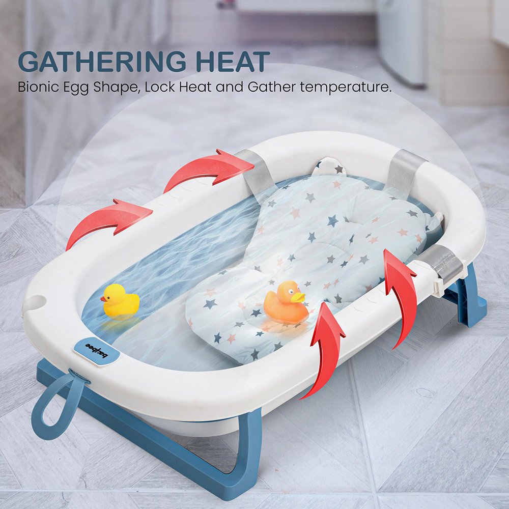 Baybee - Foldable Baby Bathtub With Anti-Skid Base & Support Cushion - Blue