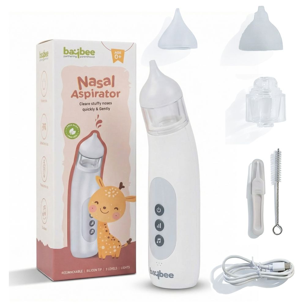 بايبي - شفاط أنف كهربائي للأطفال 5 مستويات شفط - أبيض ورمادي