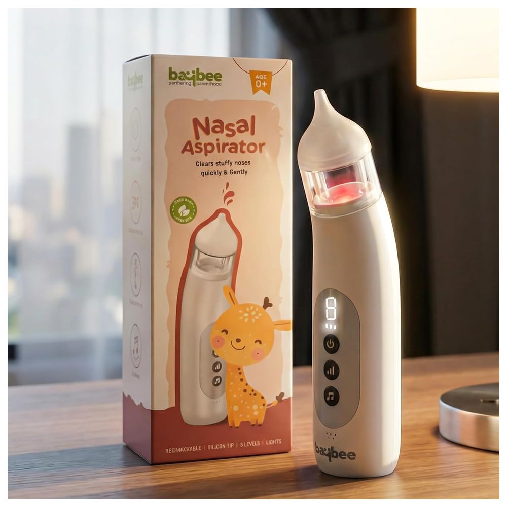 بايبي - شفاط أنف كهربائي للأطفال 5 مستويات شفط - أبيض ورمادي