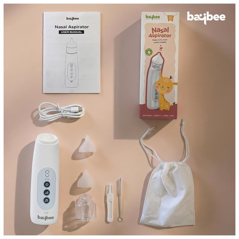 بايبي - شفاط أنف كهربائي للأطفال 5 مستويات شفط - أبيض ورمادي