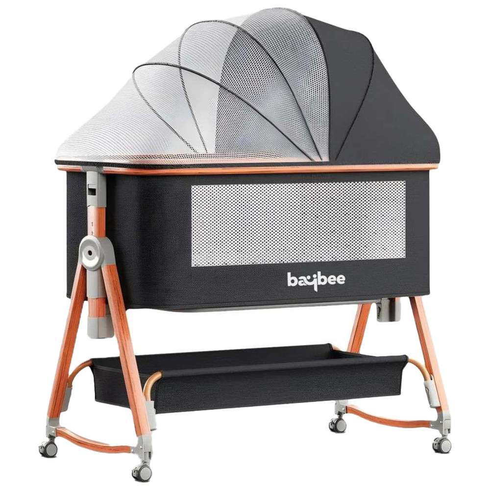 بايبي - مهد متنقل وسرير جانبي قابل للطي 3 في 1 - أسود
