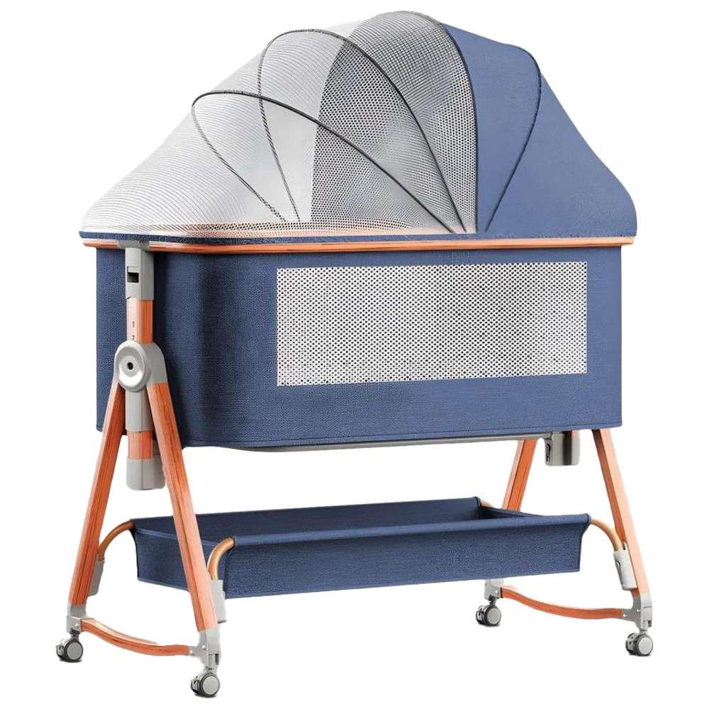 بايبي - مهد متنقل وسرير جانبي قابل للطي 3 في 1 - أزرق