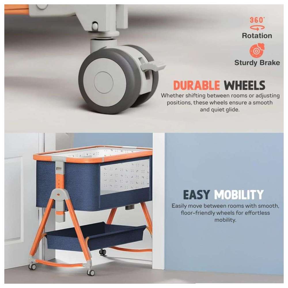 بايبي - مهد متنقل وسرير جانبي قابل للطي 3 في 1 - أزرق