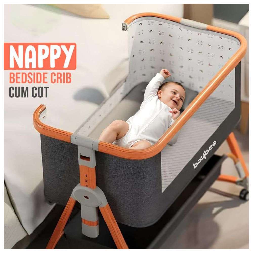 بايبي - مهد متنقل وسرير جانبي قابل للطي 3 في 1 - رمادي