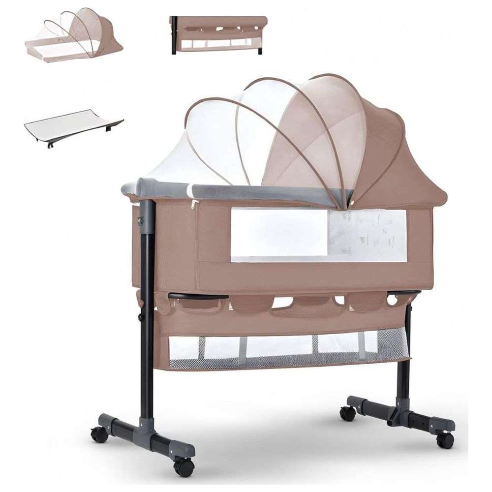 بايبي - مهد جانبي قابل للطي 3 في 1 بعجلات - بيج