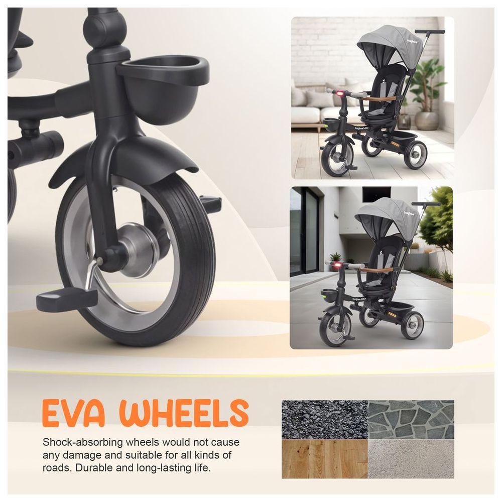 بايبي - دراجة ثلاثية للأطفال 7 في 1 كوزي - رمادي