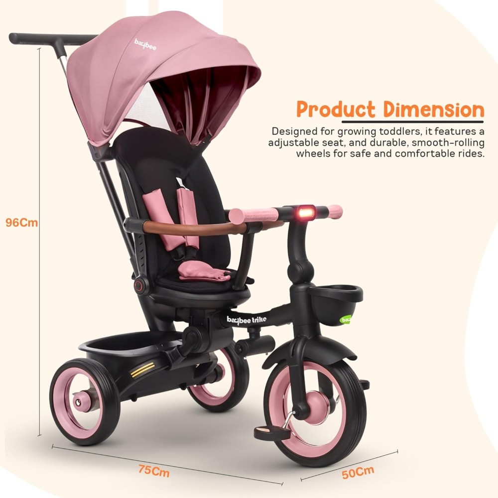 Baybee - Baby 7-In-1 Convertible Tricycle - Pink